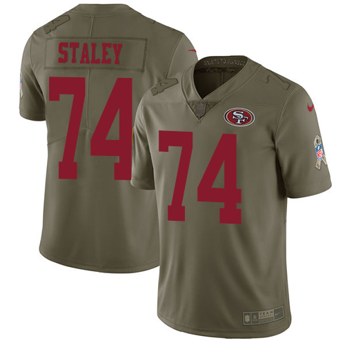 San Francisco 49ers Limited Olive Men Joe Staley NFL Jersey #74 2017 Salute to Service->women nfl jersey->Women Jersey